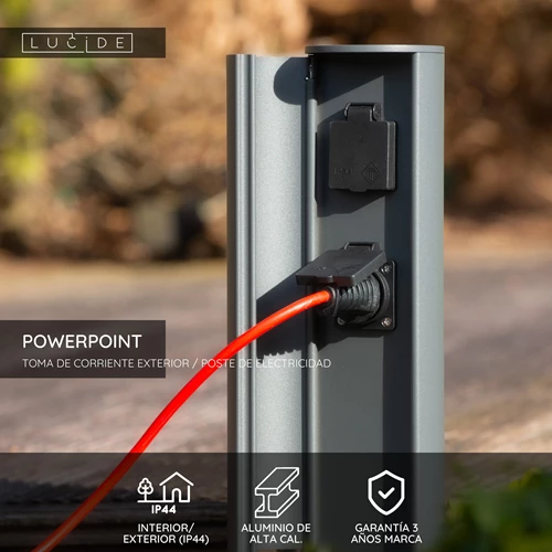 Lucide POWERPOINT - Columna de zócalo para exteriores - Zócalos con tierra de pasador - Tipo E - Estándar FR, BE, POL, SVK y CZE - Ø 10 cm - IP44 - Antracita - USP